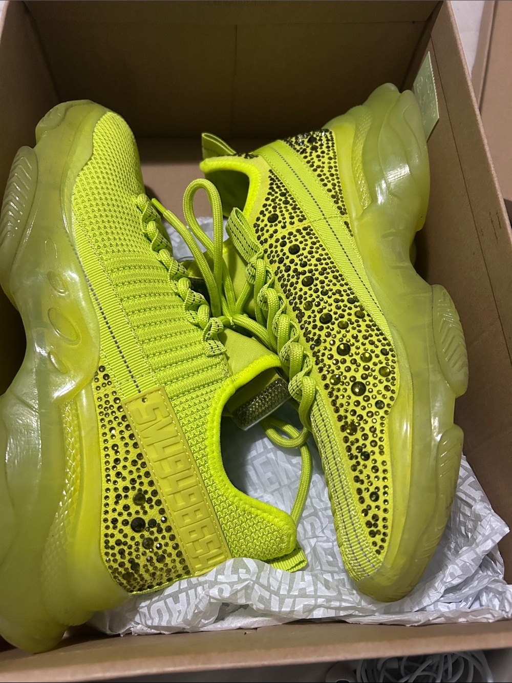 Steve Madden Maxima Neon Yellow Women's Rhinestone Knit Sneakers
